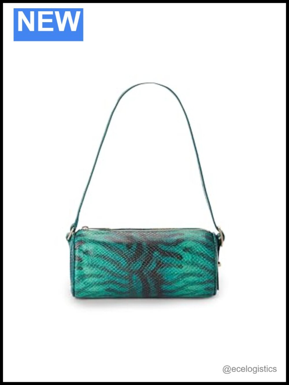 Leather Baguette Barrel Handbag with Zipper